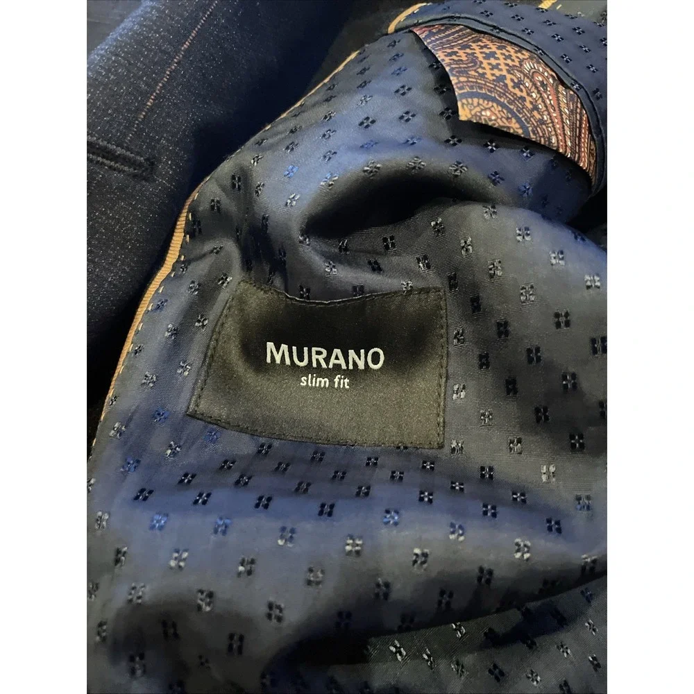 Murano‎ Men's Slim Fit Double Breasted Blazer Window Plaid Paisley Lined Size XL